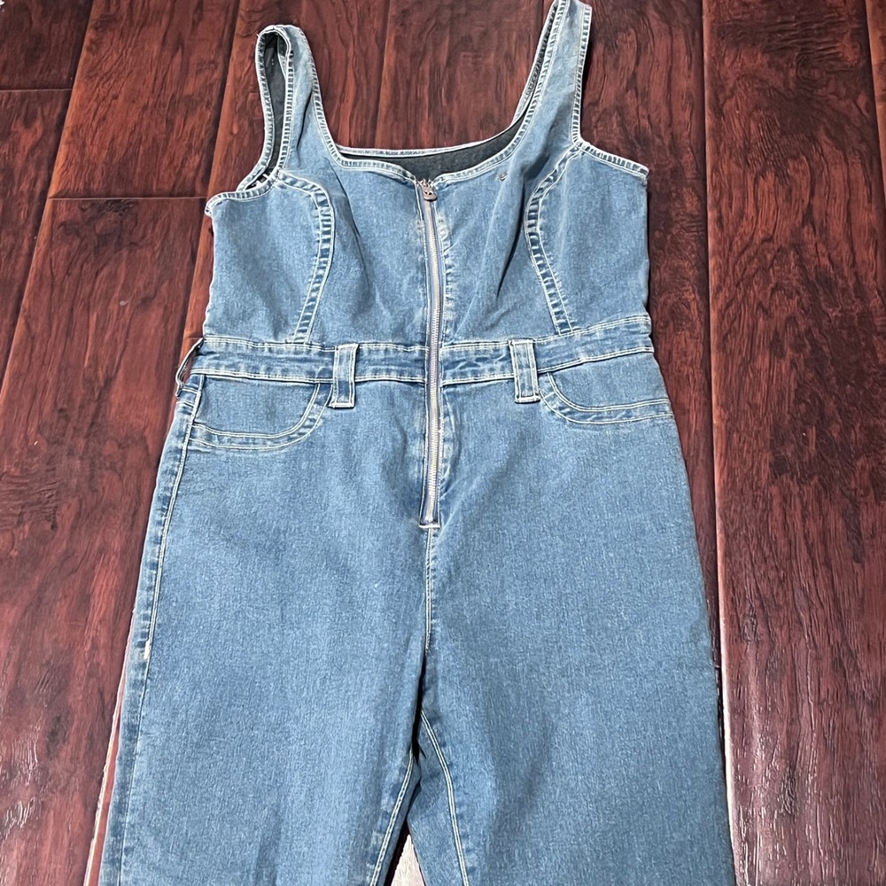 True Religion Womens Denim Zipped Jumpsuit Medium Wash Blue Size Large
